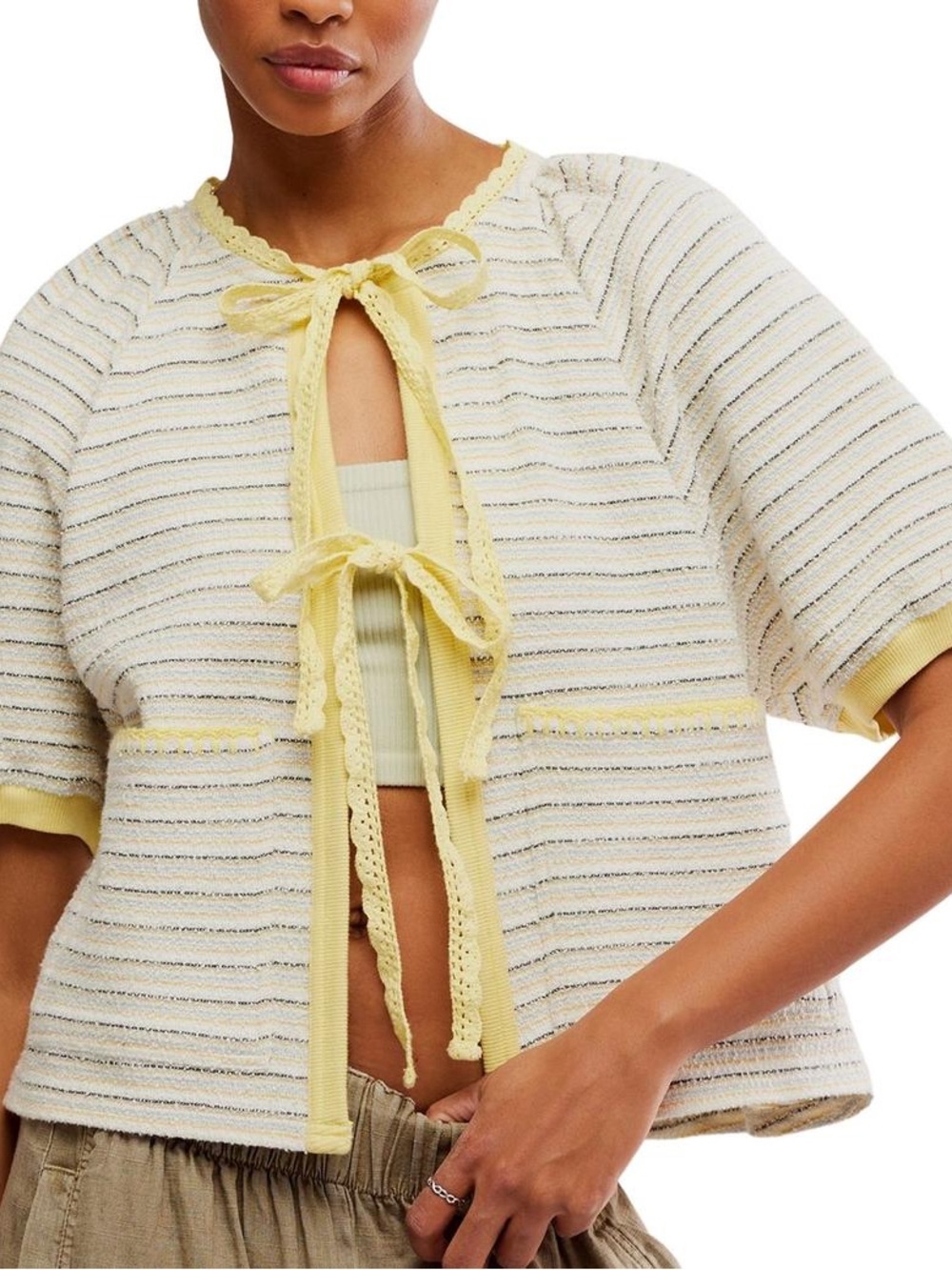 Free People Tropics Sweatshirt Tie Front Blouse